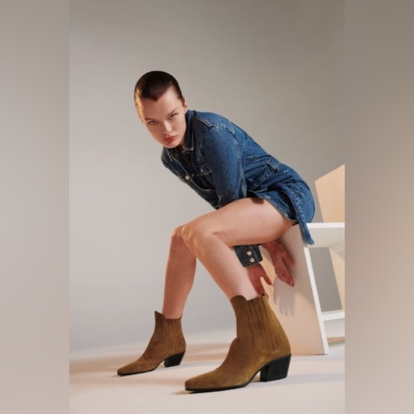 NWT. Zara Split Suede Cowboy-Style Ankle Boots. Size 6,5.  9 - Picture 6 of 9